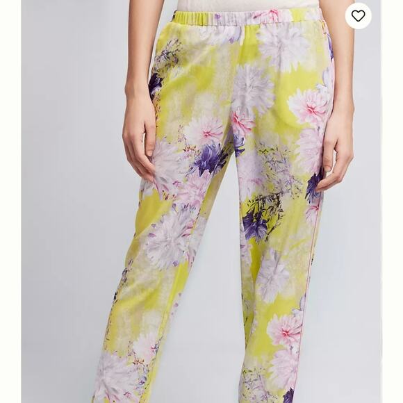 Anthropologie By Eloise Yellow Floral Satin Pajama Pant Sleepwear Small - Picture 5 of 12